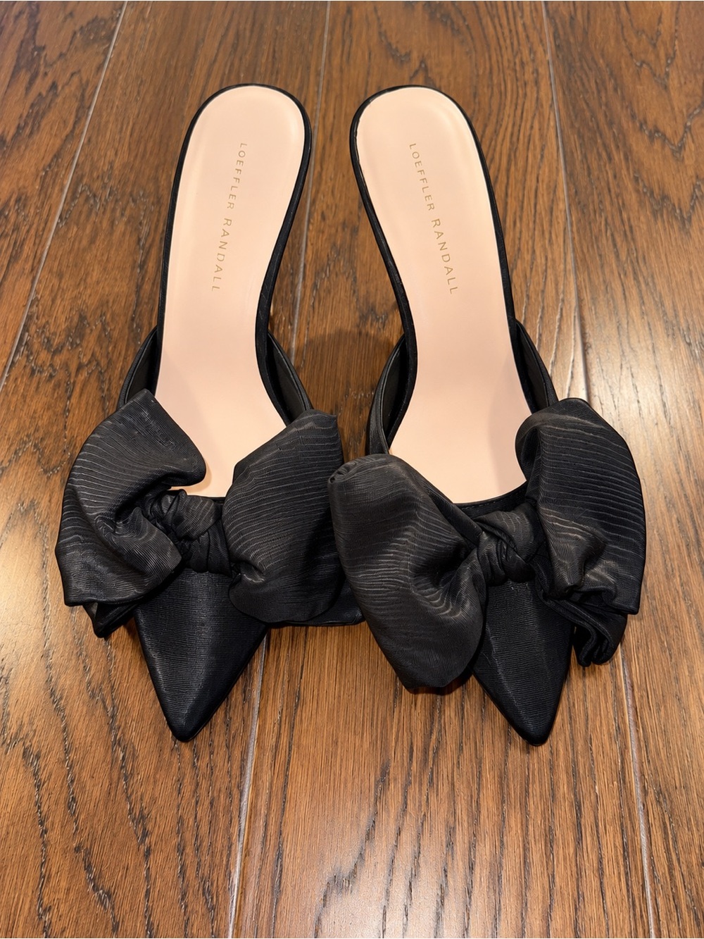 Loeffler Randall Black Pointed Toe Bow Slide Mules